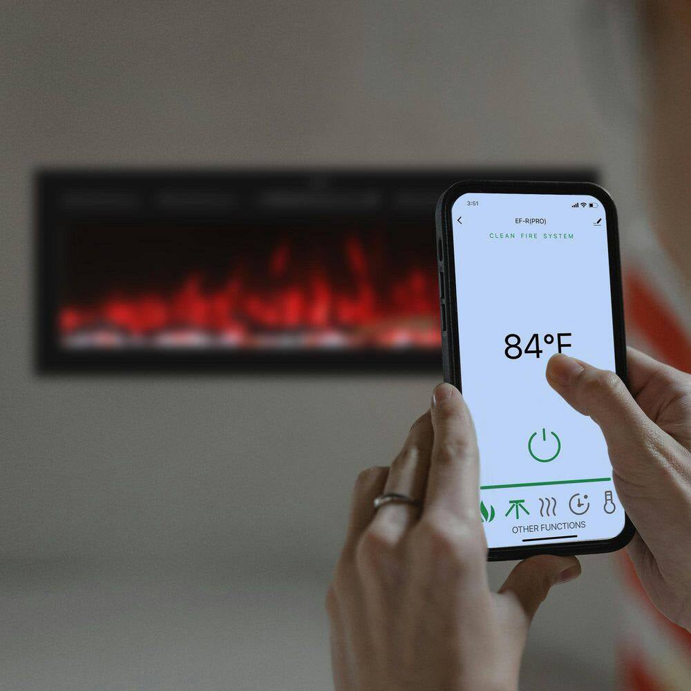 65 In. Wi-Fi Electric Fireplace Inserts, 13 Flame & Fuel Bed Colors, 5 Adjustable Brightness, Timer, Thermostat, Black