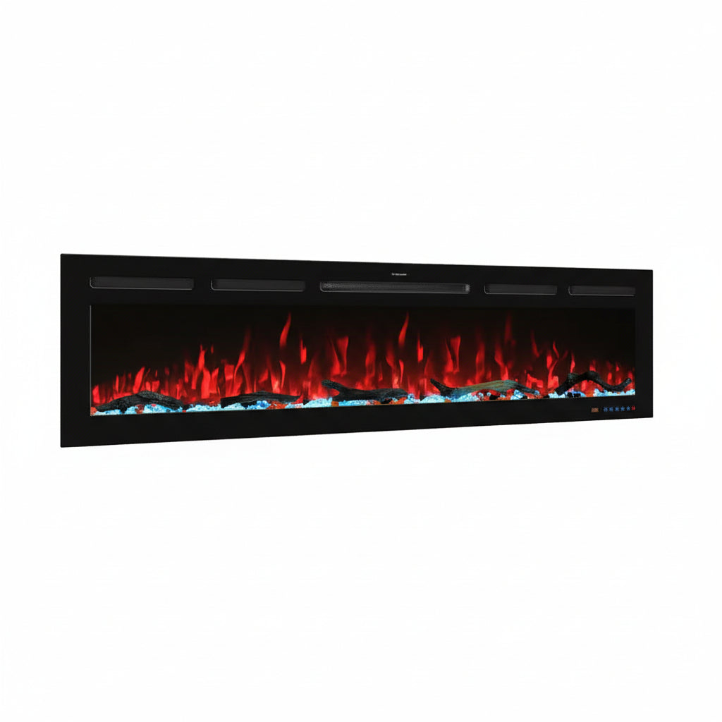 65 In. Wi-Fi Electric Fireplace Inserts, 13 Flame & Fuel Bed Colors, 5 Adjustable Brightness, Timer, Thermostat, Black