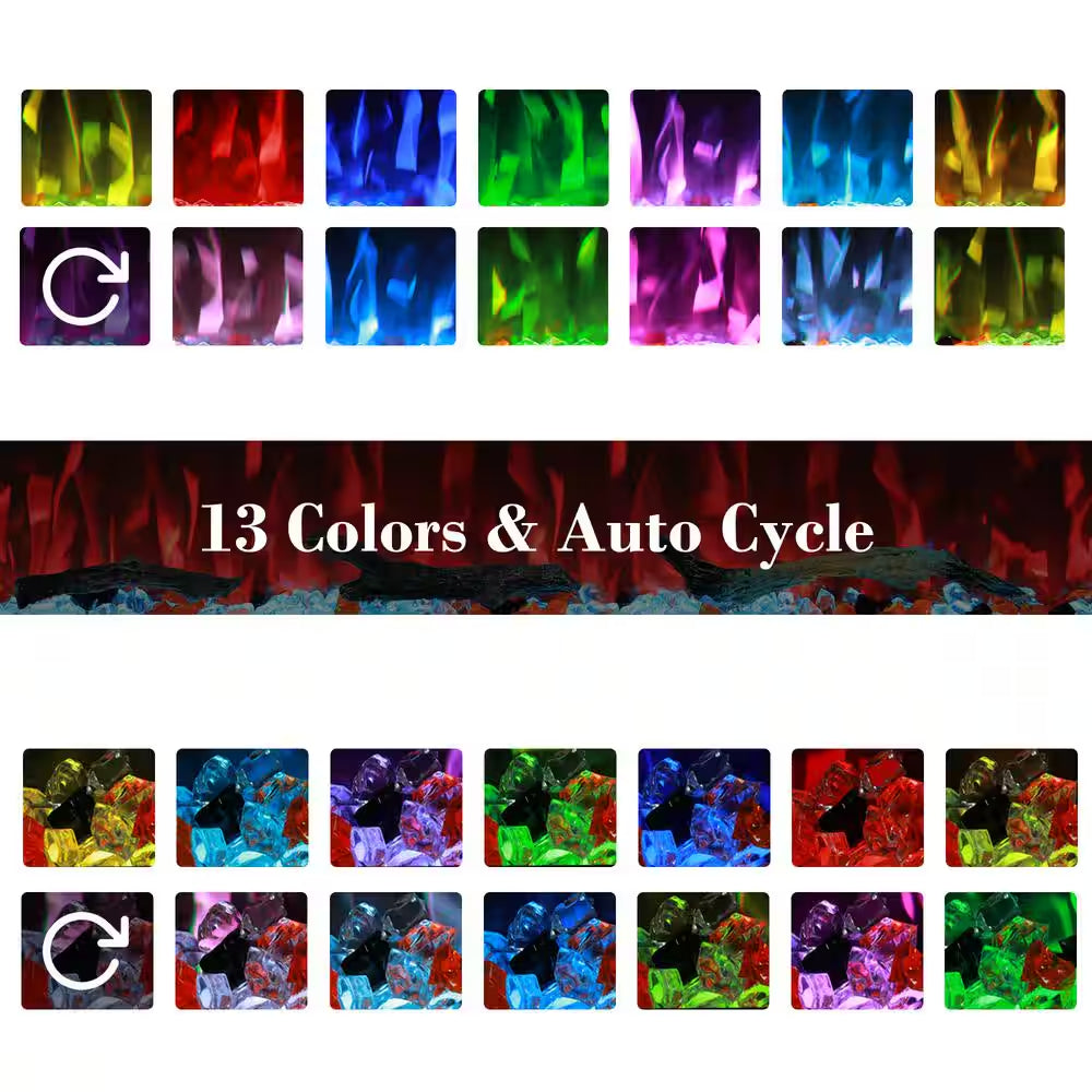 65 In. Wi-Fi Electric Fireplace Inserts, 13 Flame & Fuel Bed Colors, 5 Adjustable Brightness, Timer, Thermostat, Black