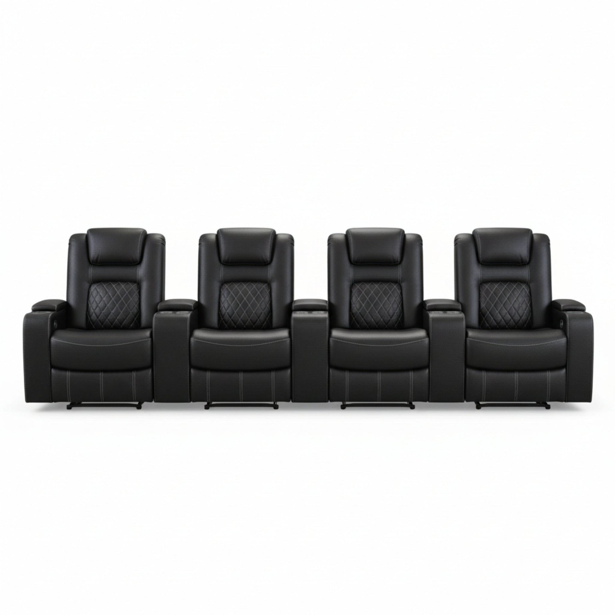 36.22" W Luxury Individual Seat Top Faux Leather Home Theater Seat Recliners Quadruple Seat with USB & Dual Cup Holders & Arm Storage (Set of 4)